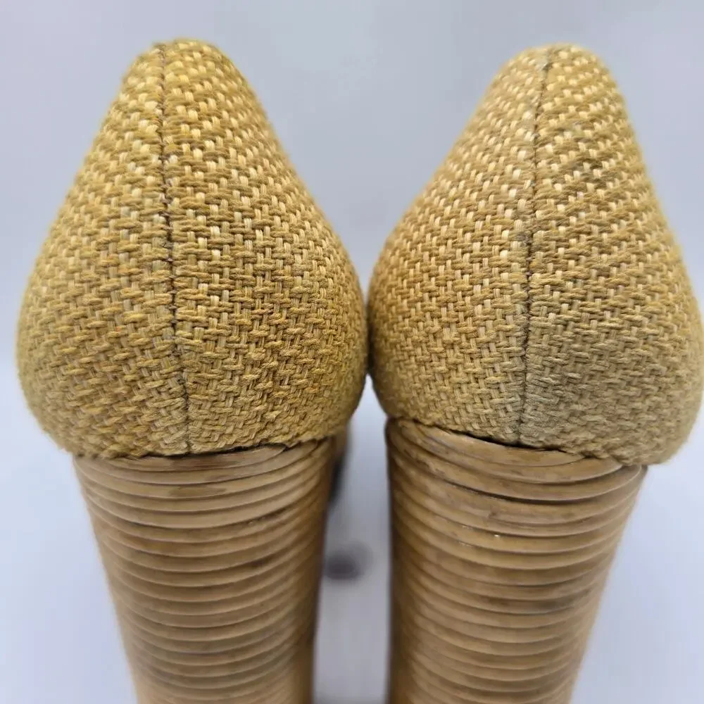 Tory Burch Women's Platform Block Heel Pumps Shoes Evening Party Gold Size 9M